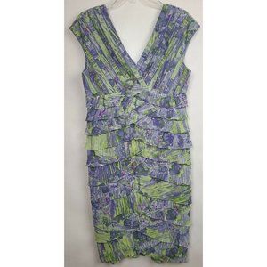 Adrianna Papell Purple Green Ruffle Sleeveless Cocktail Dress Size 14